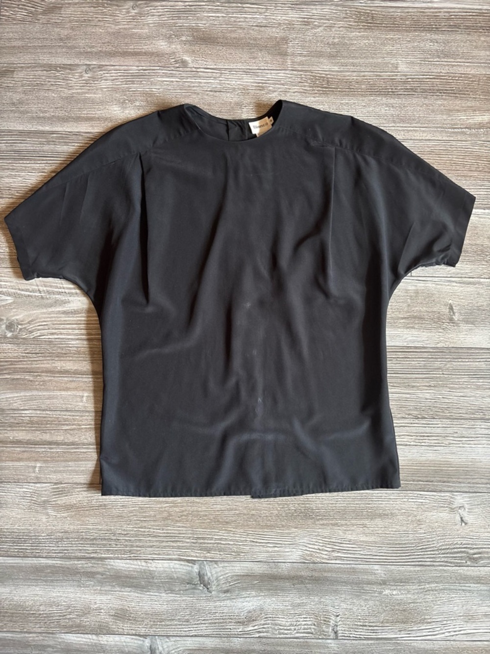 Vintage Black Short Sleeve with Back Button Design Blouse